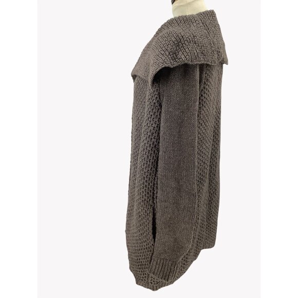 Chunky Knit Open Front Shawl Collar Cardigan Sweater Coat In Taupe Petite S - Picture 5 of 10